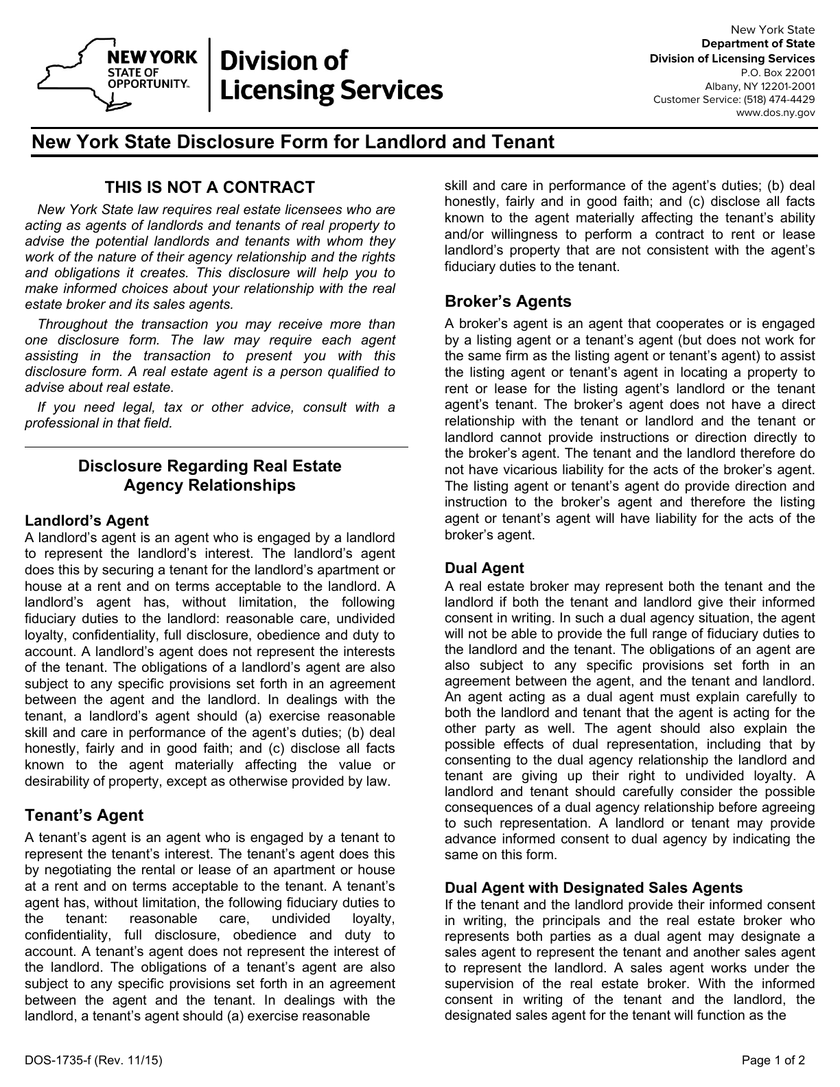 Agency Disclosure page 1